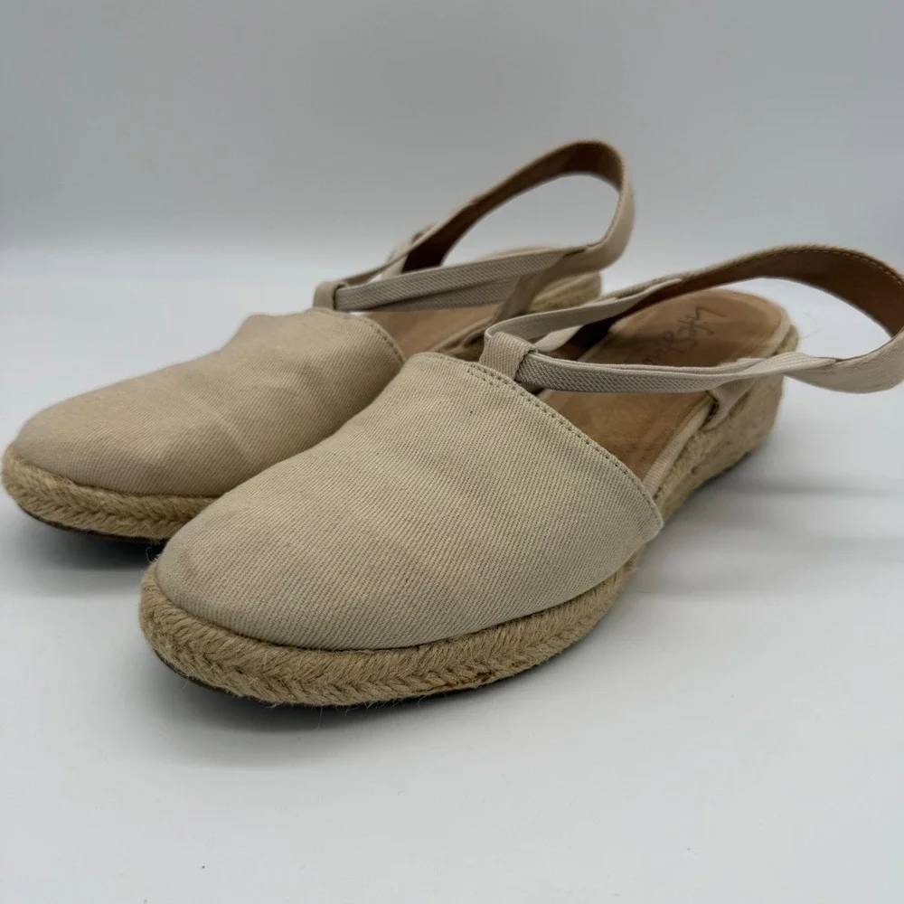 LifeStride Katrina 2 Tan Canvas Espadrille Wedge Sandals 8.5W